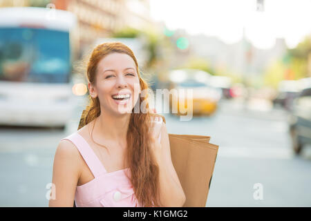 Woman Excited Fashion Shopping Bags City Street Portugal Retail