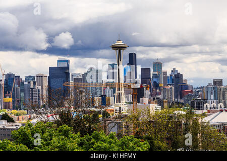 Landmark tower in the midst of downtown Seattle office towers Stock Photo