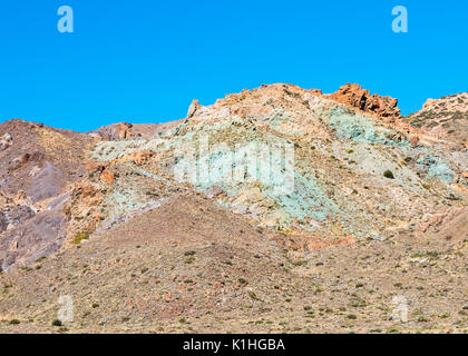 Colorful turquoise soil in Los Azulejos in the Canadas of Tenerife, Spain with deep blue sky. Stock Photo