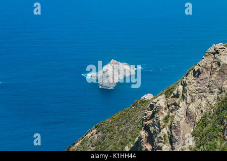 View from the Anaga mountains down to the Roque del Dentro in Tenerife, Spain. Stock Photo