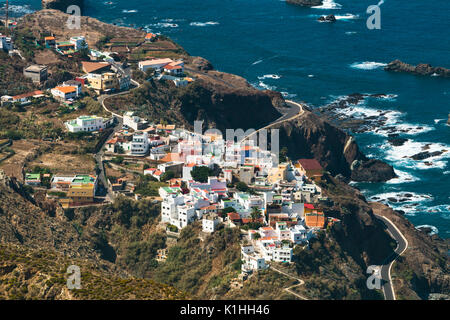 View from the Anaga mountains down to the village of Almaciga in Tenerife, Spain. Stock Photo