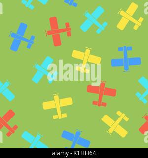 Colored Airplane Silhouette Seamless Pattern Stock Vector