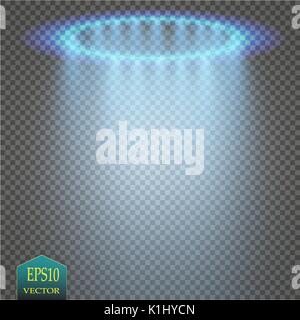 Transparent blue ligthy effects on a transparent background. Spotlights, flare, explosion and stars. Vector Stock Vector