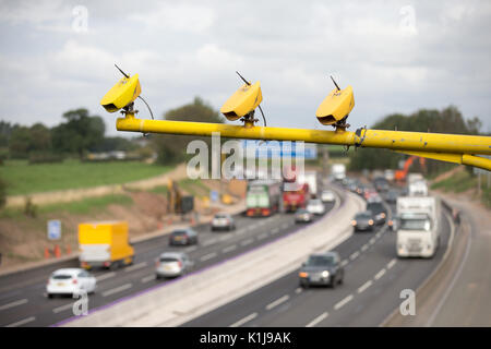 Average speed cameras on the M6 motorway in Cheshire,UK. Stock Photo