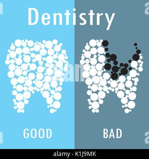 Two teeth -good and bad,dentistry concept, background, vector illustration Stock Vector