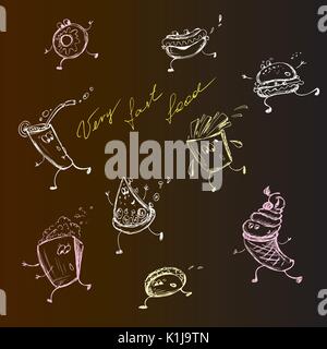 Funny fast food, hand drawing, vector illustration Stock Vector
