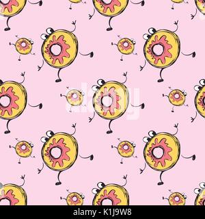 donuts hand drawn seamless pattern. Vector illustration Stock Vector