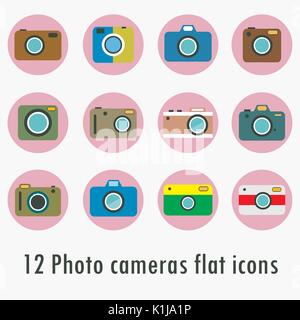 Photo camera icons set in flat style. Flat design vector stylish illustration. Stock Vector