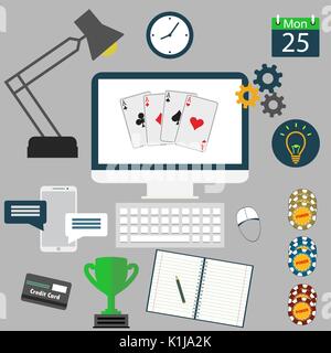 Flat office design with different objects,vector Stock Vector
