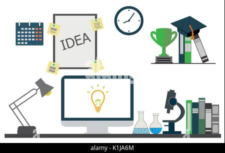 Flat design modern vector illustration of stylish workspace interior Stock Vector
