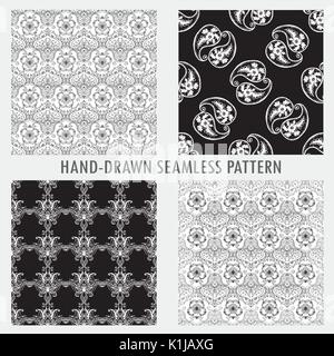 Set Seamless pattern with ornamental flowers.Seamless pattern can be used for wallpaper, pattern fills, web page backgrounds, surface textures. Stock Vector