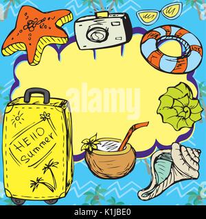 Frame of summer holiday design, hand drawn, vector illustration Stock Vector