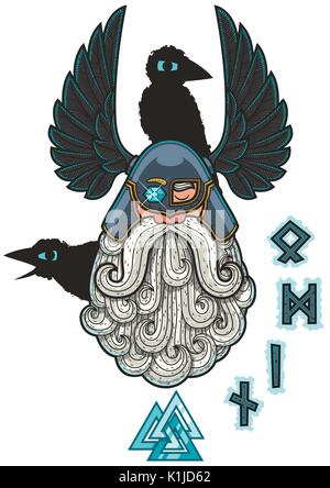 Cartoon Illustration of the Norse god Odin. Stock Vector