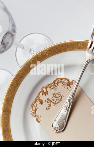 Luxurious table set in a stylish French restaurant Stock Photo