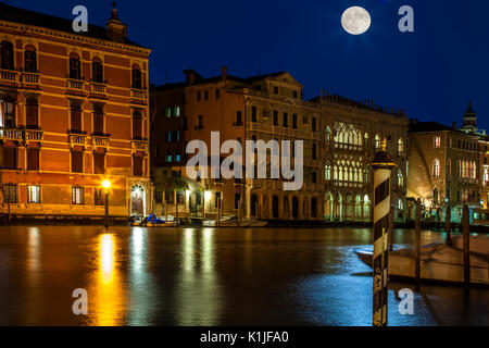 Full moon over the Grand Canal in Venice, Italy.  This was actually a Supermoon. Stock Photo