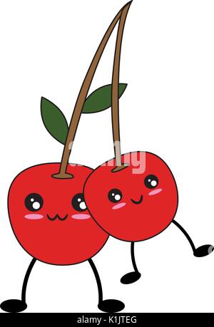 Cherries sweet fruits cute kawaii cartoon icon vector illustration design Stock Vector