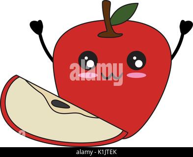 apple delicious fruit cute kawaii cartoon icon vector illustration design Stock Vector