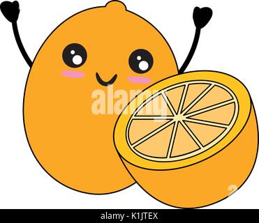 Orange citric fruit cute kawaii cartoon icon vector illustration design Stock Vector