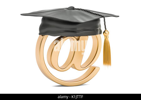 E-mail sign with graduation hat, 3D rendering Stock Photo