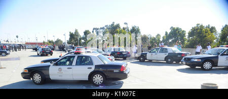 A shooting occured outside convention center between beefing rappers YG Menace police respond outside DUB Magazine Show Los Angeles Convention Center August 26,2012 Los Angeles,California. Stock Photo