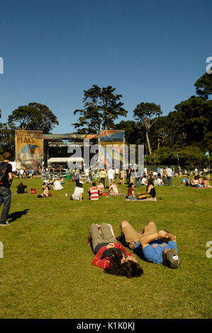 The crowd's atmosphere 2009 Outside Lands Festival Golden Gate Park San Francisco August 29,2009. Stock Photo