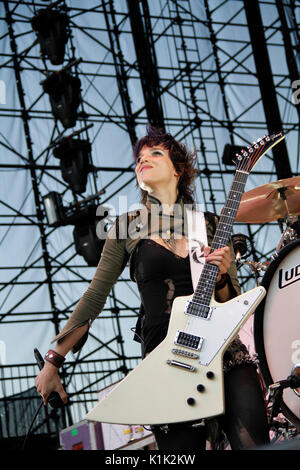 Elizabeth 'Lzzy' Hale Halestorm performs 2010 Rockstar Energy Drink Uproar Festival Verizon Wireless Amphitheater September 17,2010 Irvine,California. Stock Photo