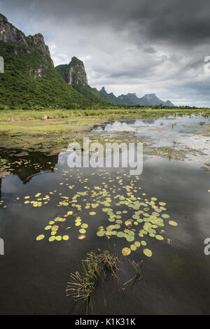Khao Sam Roi Yot National Park, Thailand. Khao Sam Roi Yot means 'The mountain with three hundred peaks' and refers to a series of limestone hills alo Stock Photo