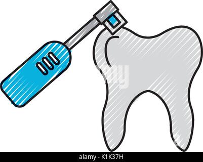 Human tooth with toothbrush electric Stock Vector