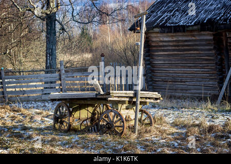 Old wooden cart stands Stock Photo