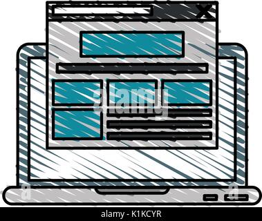 Colorful laptop and webpage doodle over white background vector illustration Stock Vector