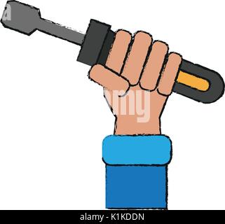 Colorful hand with screwdriver doodle over white background vector illustration Stock Vector