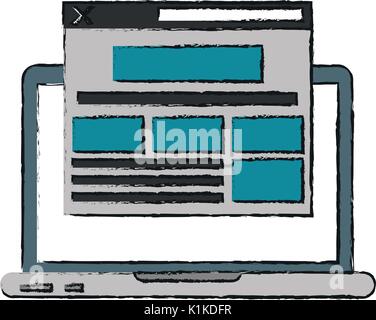 Colorful laptop and webpage doodle over white background vector illustration Stock Vector