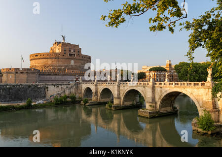 The Castel Sant'Angelo and the Sant'Angelo Bridge over the River Tiber in Rome, Italy Stock Photo