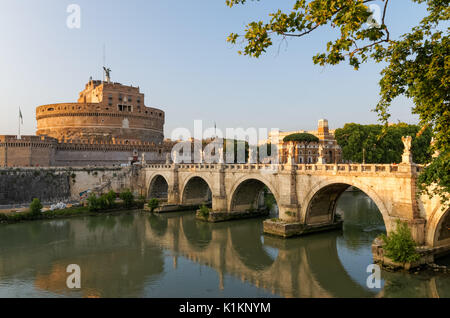 The Castel Sant'Angelo and the Sant'Angelo Bridge over the River Tiber in Rome, Italy Stock Photo