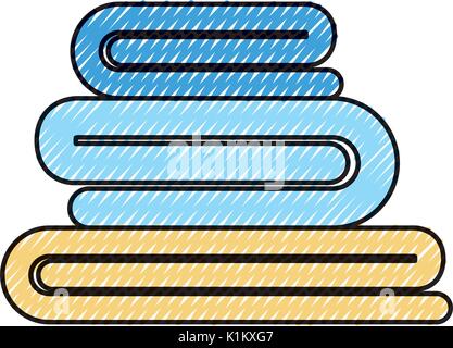 colored crayon silhouette of stack folded bath towels Stock Vector