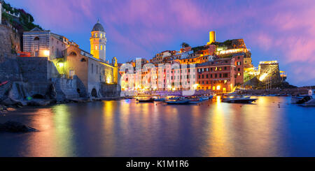 Night Vernazza, Cinque Terre, Liguria, Italy Stock Photo