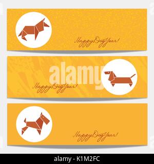Horizontal banners set. Happy doggy year Stock Vector