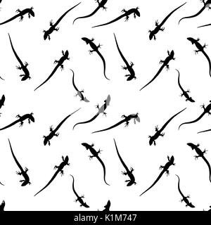 Silhouette of lizard that creeps. Seamless pattern. Vector Illustration. Stock Vector