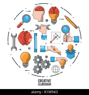 colorful poster creative process with set of icons in shape of circle Stock Vector