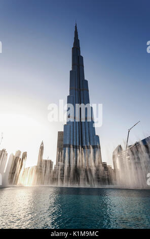 Burj Khalifa Lake, fountain show, skyscraper, downtown, Dubai, United Arab Emirates