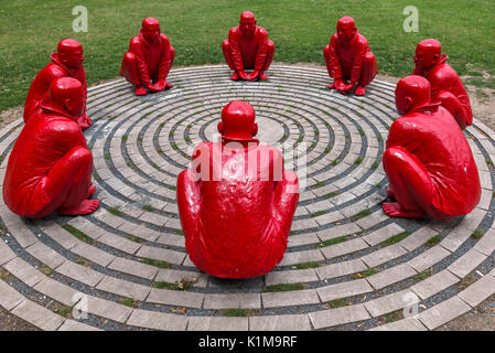 The Meeting by Wang Shugang, 2013, sculptures sitting in a circle, Bamberg, Upper Franconia, Bavaria, Germany Stock Photo