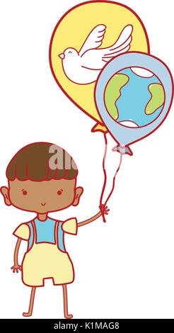 nice boy with balloons design in the hand Stock Vector