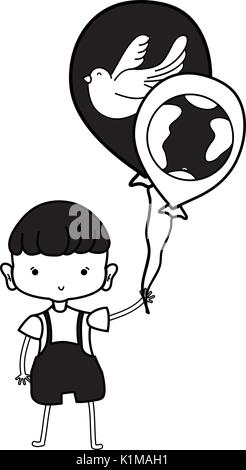 nice boy with balloons design in the hand Stock Vector