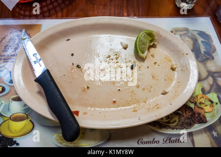 Miami Florida,Downtown,El Cacique,restaurant restaurants food dining cafe cafes,Cuban food,dining,dirty plate,lunch,rf FL170430186RF Stock Photo