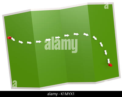 Path on the green map, 3D rendering Stock Photo
