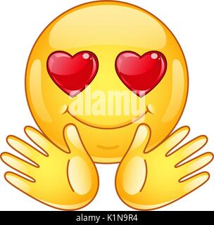 In love emoticon with open hands. Stock Vector