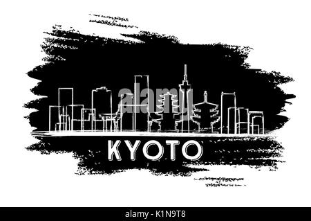 Kyoto Japan Skyline Silhouette. Hand Drawn Sketch. Business Travel and Tourism Concept with Historic Architecture. Stock Vector