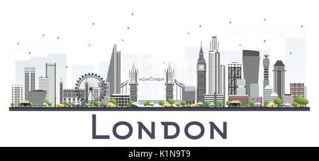 London Skyline with Gray Buildings Isolated on White Background. Vector Illustration. Stock Vector