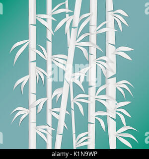 Bamboo forest Nature. Plant. Green tree with leaves. Rainforest in Asia. paper cut style. Stock Photo