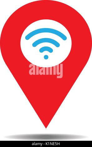 Location red icon vector with wifi or wireless blue icon. Pin sign Isolated on white background. Navigation map, gps, direction, place, compass Stock Vector